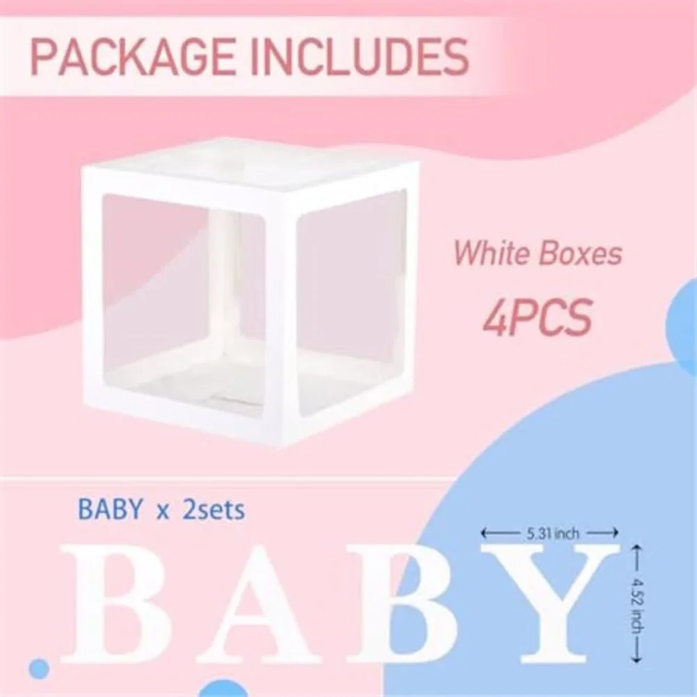 baby shower balloon boxes 4 pcs clear letter blocks gender reveal party decor